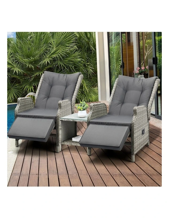 Livsip Outdoor Recliners Sun Lounger & Table Outdoor Patio Furniture Set of 3 image 5