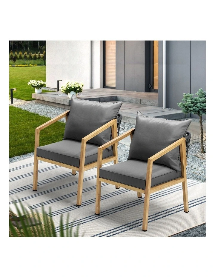 Livsip 2PCS Outdoor Furniture Chairs Garden Patio Lounge Set Steel Frame Natural image 5