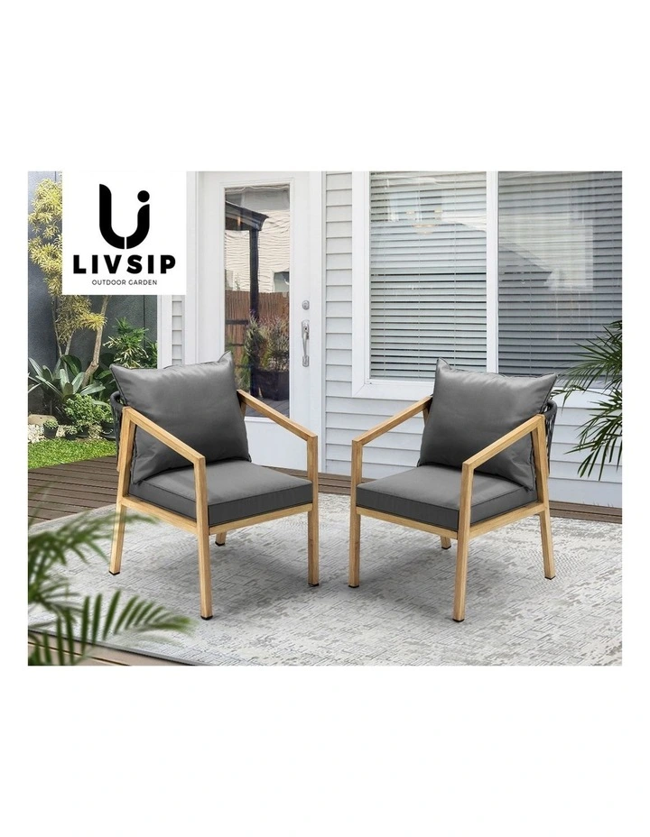 Livsip 2PCS Outdoor Furniture Chairs Garden Patio Lounge Set Steel Frame Natural image 7