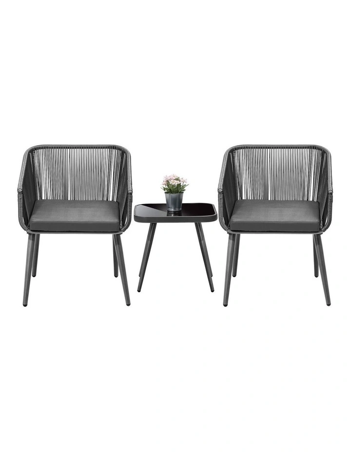 Livsip Outdoor Furniture 3 Piece Lounge Setting Chairs Side Table Bistro Set Patio image 2