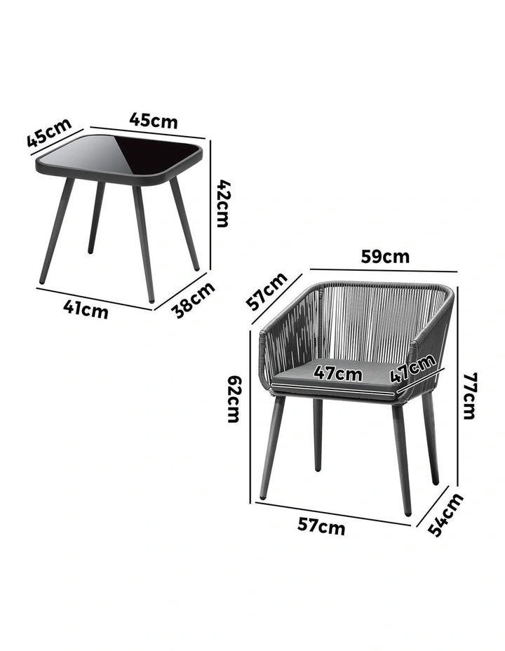 Livsip Outdoor Furniture 3 Piece Lounge Setting Chairs Side Table Bistro Set Patio image 3