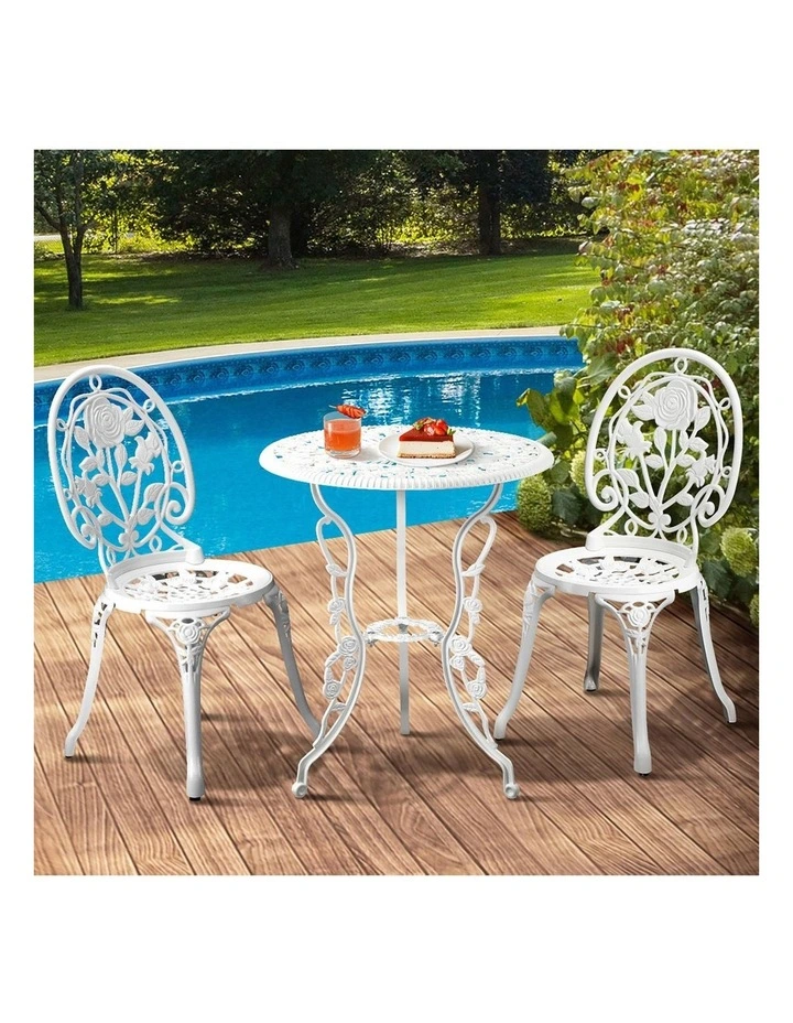 Livsip Outdoor Setting 3 Piece Bistro Chairs Table Set Cast Aluminum Patio Rose image 5
