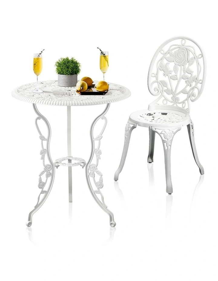 Livsip Outdoor Setting 3 Piece Bistro Chairs Table Set Cast Aluminum Patio Rose image 7