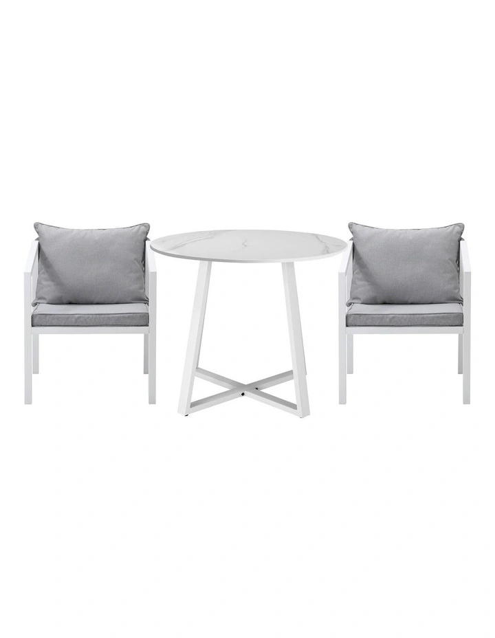 Livsip Outdoor Dining Setting Lounge Chair Patio Furniture Bistro Set 3PCS White image 2