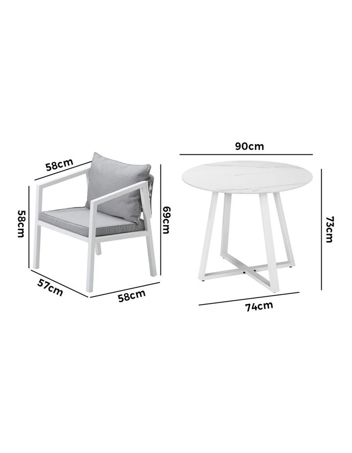 Livsip Outdoor Dining Setting Lounge Chair Patio Furniture Bistro Set 3PCS White image 3