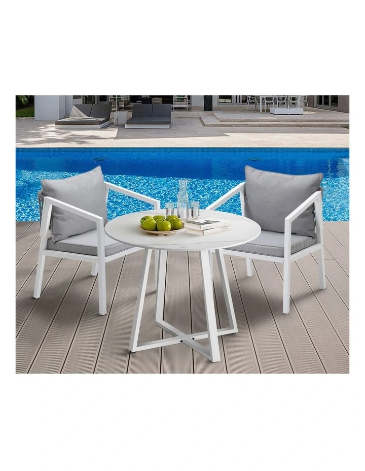 Livsip Outdoor Dining Setting Lounge Chair Patio Furniture Bistro Set 3PCS White image 5