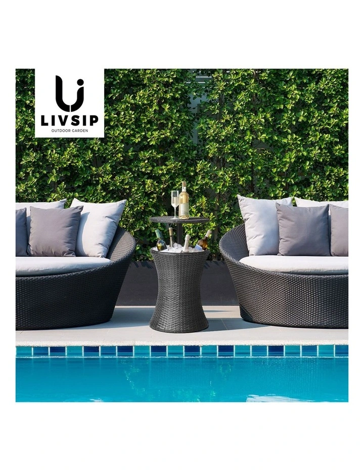 Livsip Rattan Cooler Ice Bucket Table Bar Outdoor Patio Pool Storage Party Black image 7
