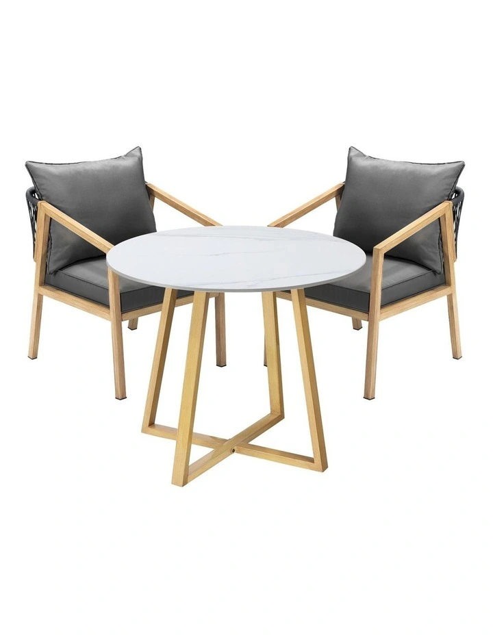 Livsip 3PCS Outdoor Dining Setting 90cm Table Lounge Chairs Patio Furniture Set image 1