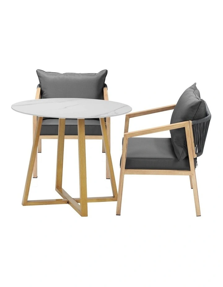Livsip 3PCS Outdoor Dining Setting 90cm Table Lounge Chairs Patio Furniture Set image 2
