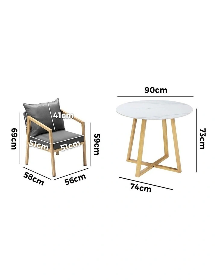 Livsip 3PCS Outdoor Dining Setting 90cm Table Lounge Chairs Patio Furniture Set image 3