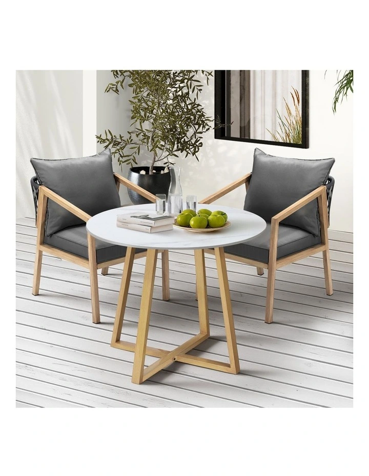 Livsip 3PCS Outdoor Dining Setting 90cm Table Lounge Chairs Patio Furniture Set image 4