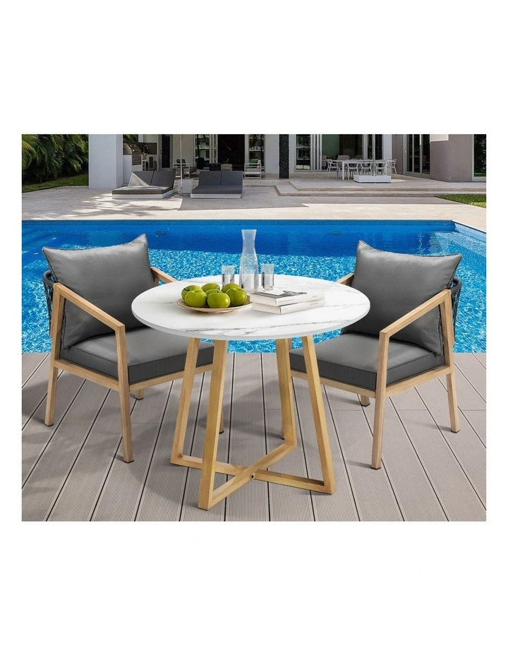Livsip 3PCS Outdoor Dining Setting 90cm Table Lounge Chairs Patio Furniture Set image 5