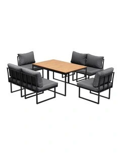 Livsip 6 Seater Outdoor Dining Sofa Set Lounge Furniture with Cushions Grey
