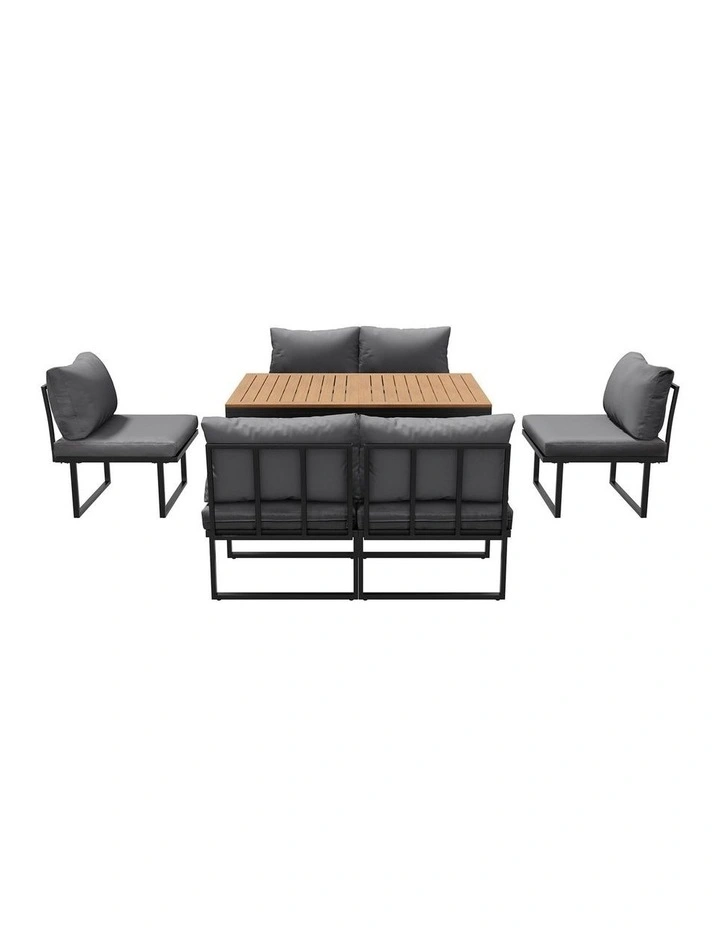 Livsip 6 Seater Outdoor Dining Sofa Set Lounge Furniture with Cushions Grey image 2