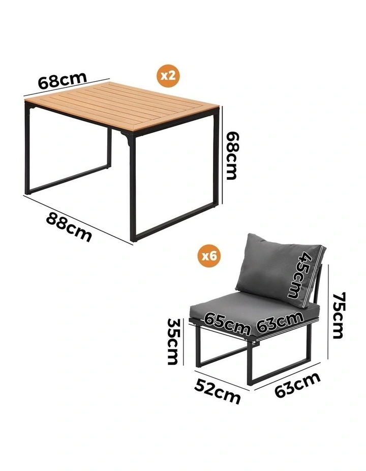 Livsip 6 Seater Outdoor Dining Sofa Set Lounge Furniture with Cushions Grey image 3