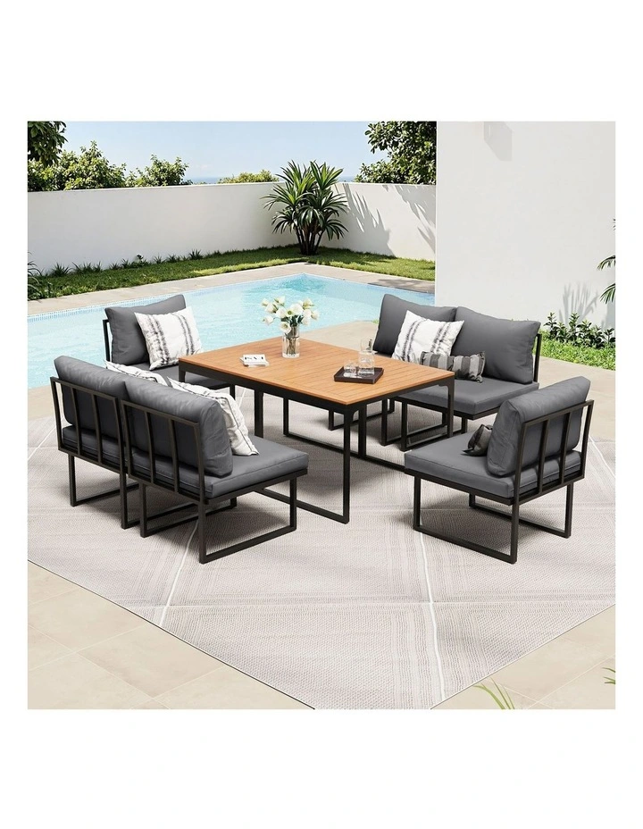 Livsip 6 Seater Outdoor Dining Sofa Set Lounge Furniture with Cushions Grey image 4