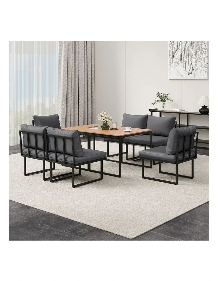 Livsip 6 Seater Outdoor Dining Sofa Set Lounge Furniture with Cushions Grey image 5