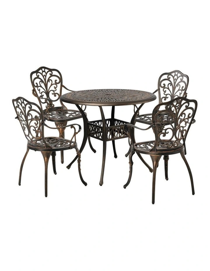 Livsip 5 Piece Outdoor Patio Set Table Chairs Bistro Cast Aluminium Furniture image 1