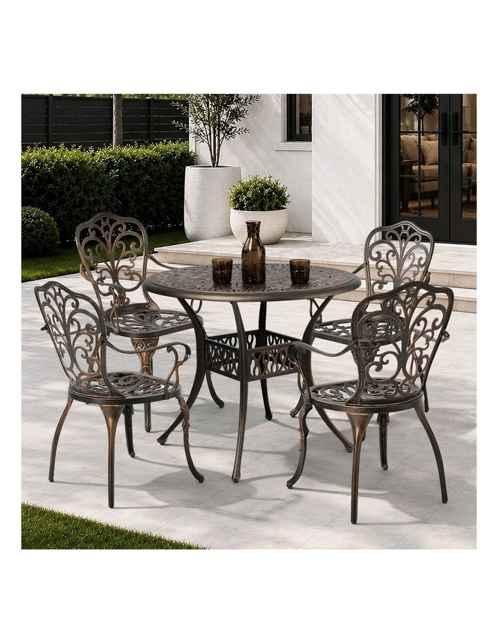 Livsip 5 Piece Outdoor Patio Set Table Chairs Bistro Cast Aluminium Furniture image 4