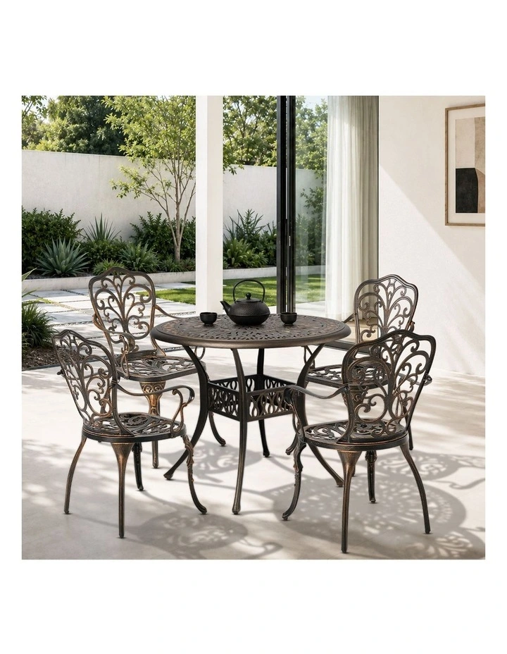 Livsip 5 Piece Outdoor Patio Set Table Chairs Bistro Cast Aluminium Furniture image 5