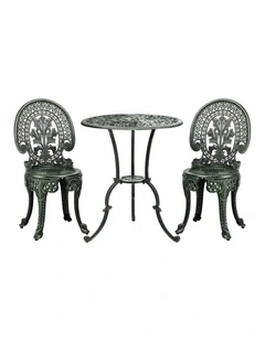 Livsip Bistro Setting Outdoor Cast Aluminium Table Chair Garden Furniture 3Piece