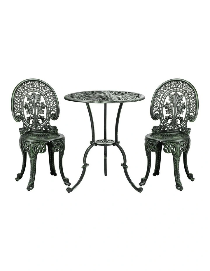 Livsip Bistro Setting Outdoor Cast Aluminium Table Chair Garden Furniture 3Piece image 1