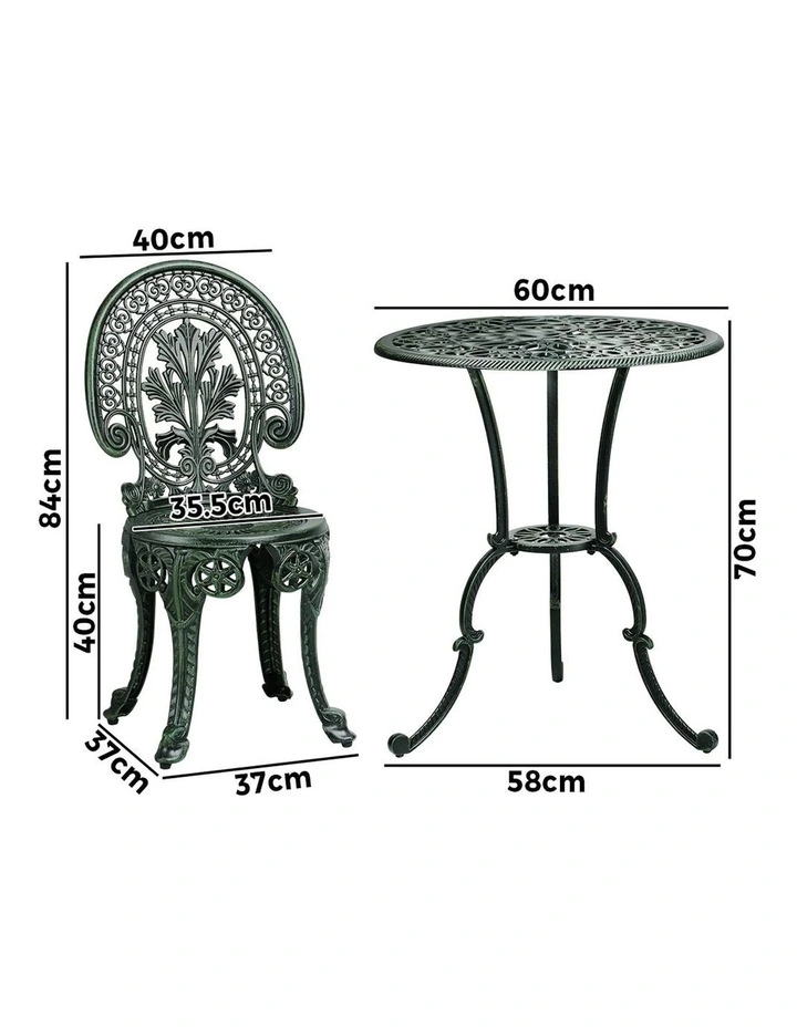 Livsip Bistro Setting Outdoor Cast Aluminium Table Chair Garden Furniture 3Piece image 3