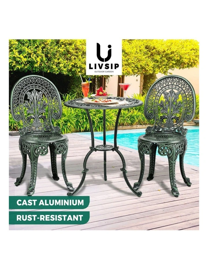Livsip Bistro Setting Outdoor Cast Aluminium Table Chair Garden Furniture 3Piece image 4