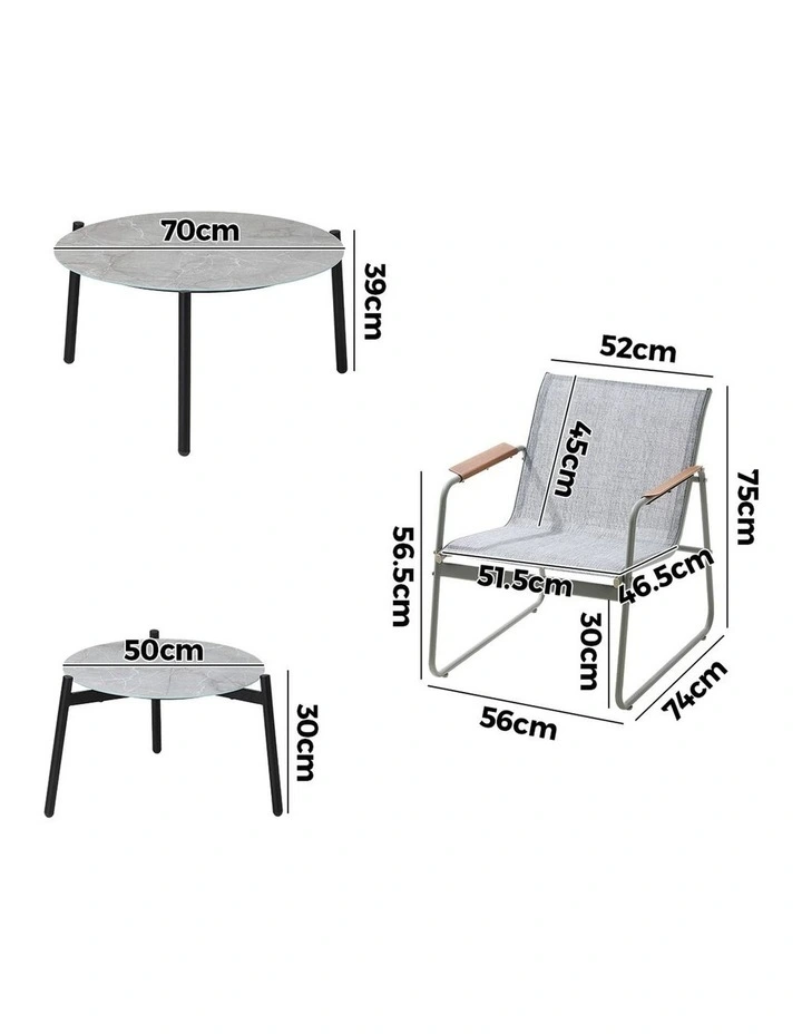 Livsip 6PCS Outdoor Patio Set Chair Lounge 70cm Coffee Table Textilene Furniture image 3