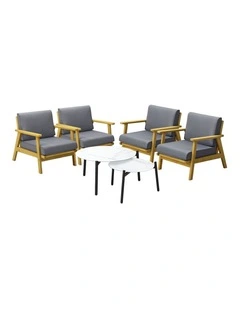 Livsip Outdoor Lounge Set 6PCS Patio Furniture 2pc White Coffee Side Table Sets