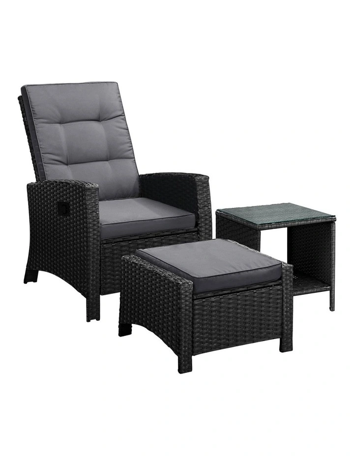 Livsip Recliner Chairs & Table Outdoor Furniture Wicker Sofa Patio Set Garden image 1