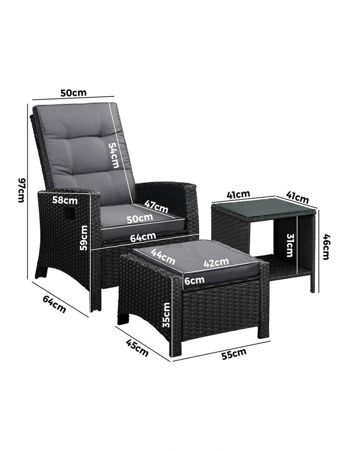 Livsip Recliner Chairs & Table Outdoor Furniture Wicker Sofa Patio Set Garden image 3