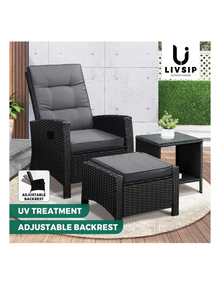 Livsip Recliner Chairs & Table Outdoor Furniture Wicker Sofa Patio Set Garden image 4