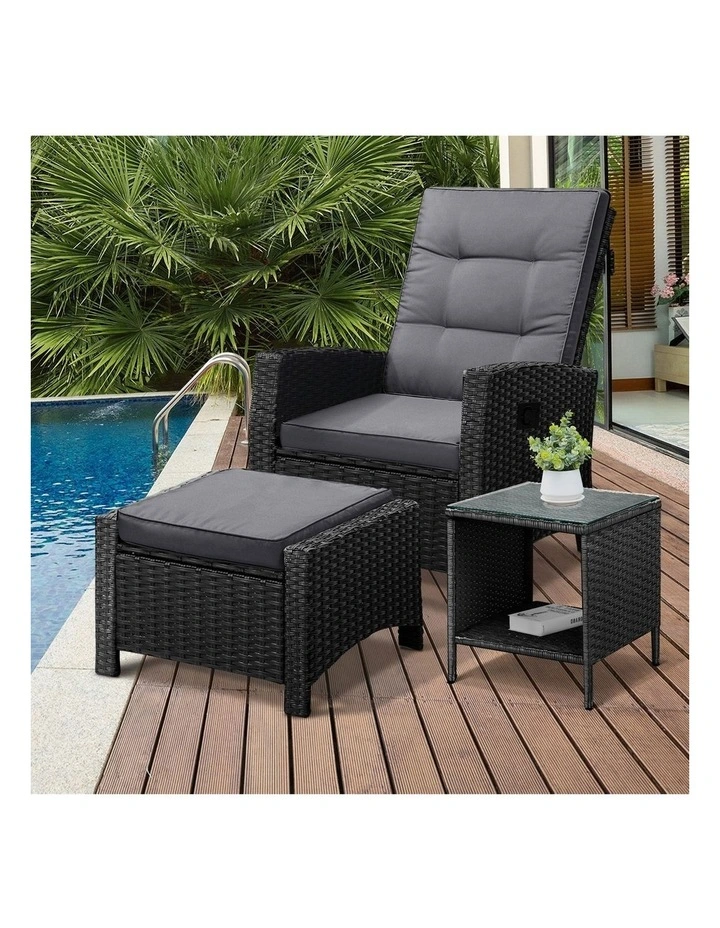 Livsip Recliner Chairs & Table Outdoor Furniture Wicker Sofa Patio Set Garden image 5