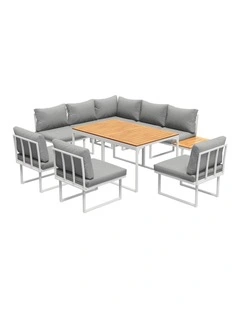 Livsip 8 Seater Outdoor Dining Sofa Set Lounge Furniture with Side Table White