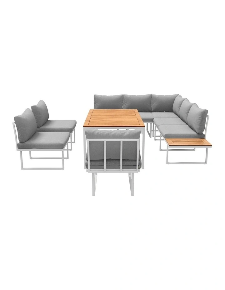 Livsip 8 Seater Outdoor Dining Sofa Set Lounge Furniture with Side Table White image 2