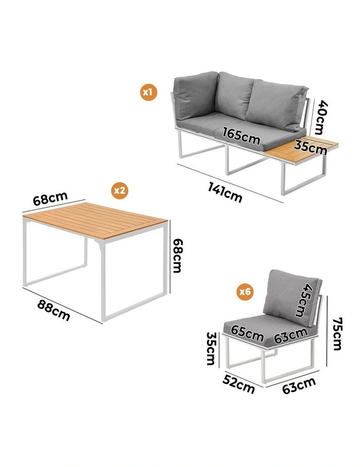 Livsip 8 Seater Outdoor Dining Sofa Set Lounge Furniture with Side Table White image 3