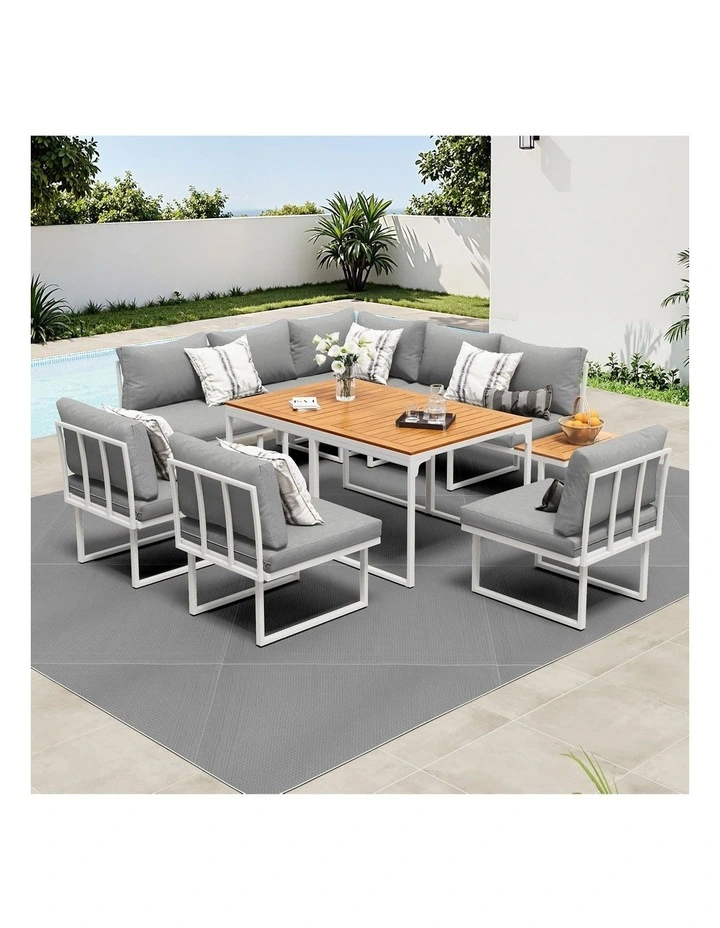 Livsip 8 Seater Outdoor Dining Sofa Set Lounge Furniture with Side Table White image 4