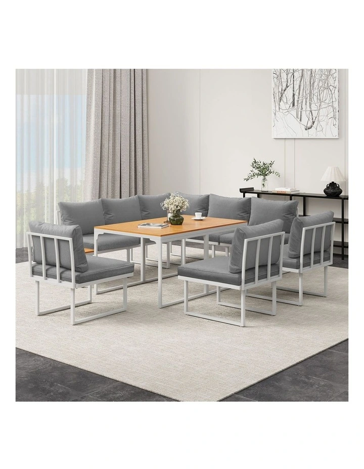 Livsip 8 Seater Outdoor Dining Sofa Set Lounge Furniture with Side Table White image 5
