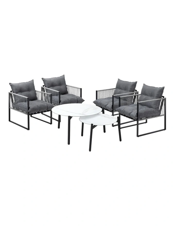 Livsip 6PCS Outdoor Patio Setting Lounge Chairs White 70cm Coffee Table Garden image 1