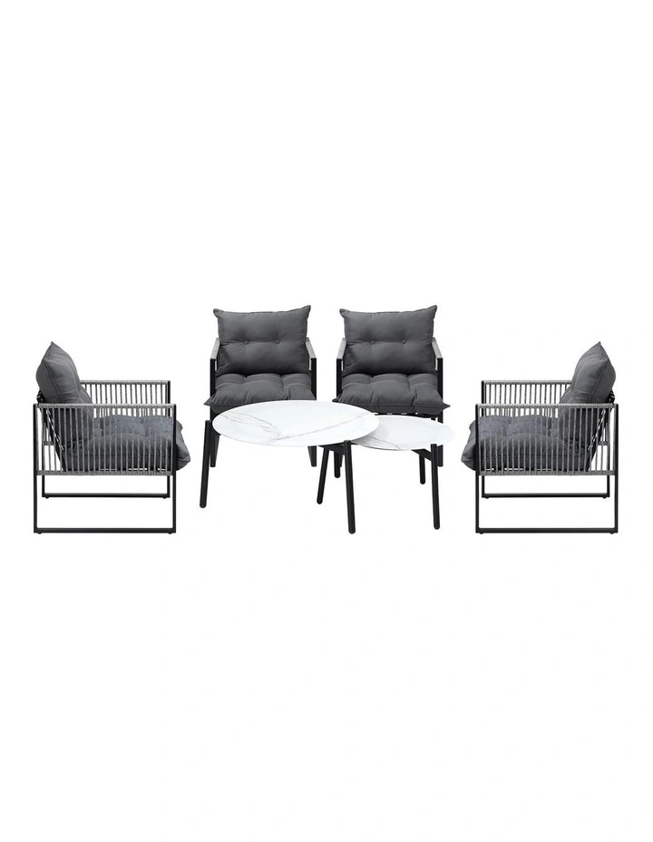 Livsip 6PCS Outdoor Patio Setting Lounge Chairs White 70cm Coffee Table Garden image 2