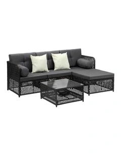 Livsip Outdoor Sofa Set 4 Seater Wicker Corner Modular Lounge Setting Black