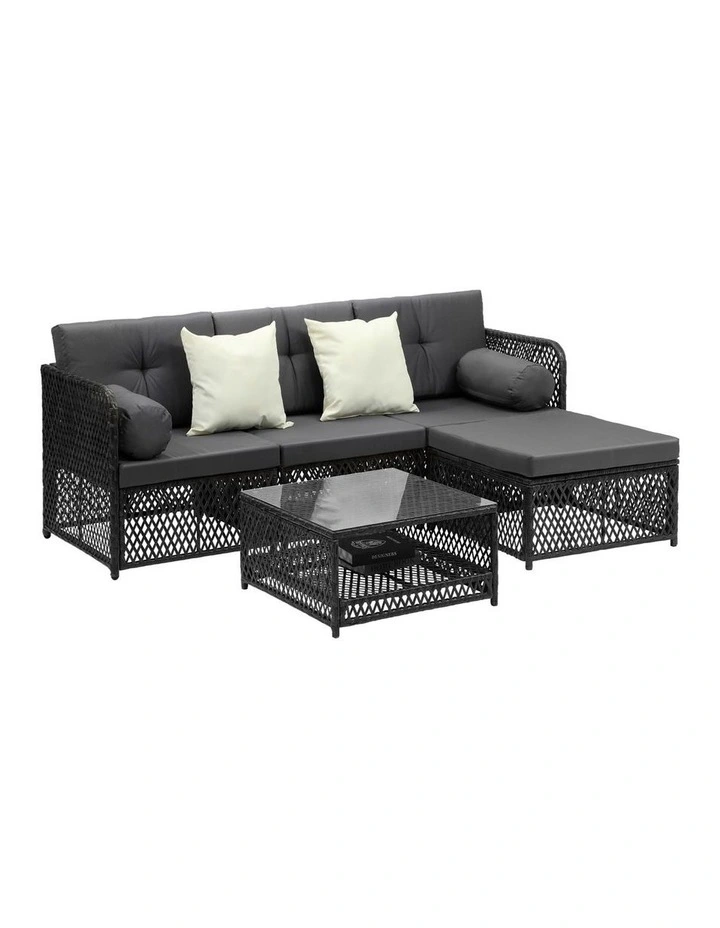 Livsip Outdoor Sofa Set 4 Seater Wicker Corner Modular Lounge Setting Black image 1