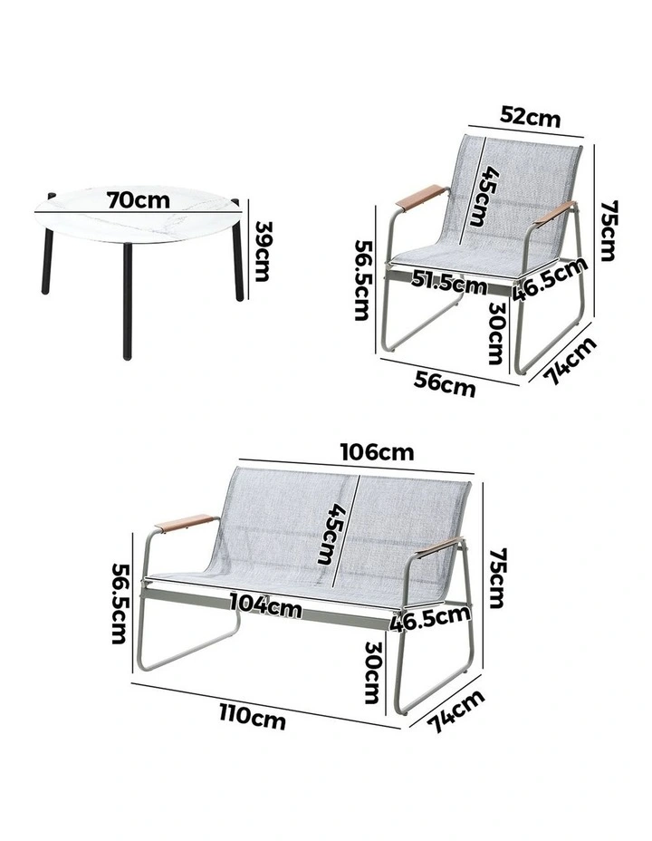Livsip Outdoor Lounge Setting 4 Seater Furniture Patio 70cm Coffee Table Chair image 3