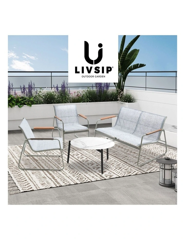 Livsip Outdoor Lounge Setting 4 Seater Furniture Patio 70cm Coffee Table Chair image 7