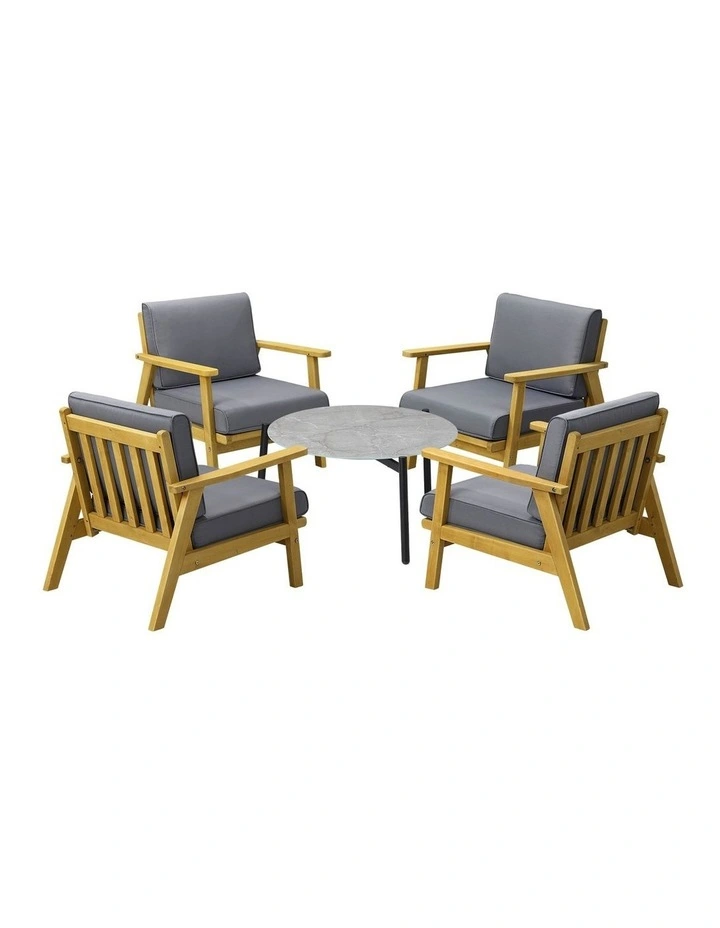 Livsip Outdoor Lounge Set 5PCS Patio Furniture Sets 70cm Grey Coffee Side Table image 1