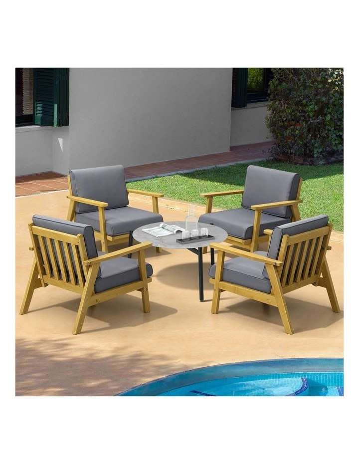 Livsip Outdoor Lounge Set 5PCS Patio Furniture Sets 70cm Grey Coffee Side Table image 4