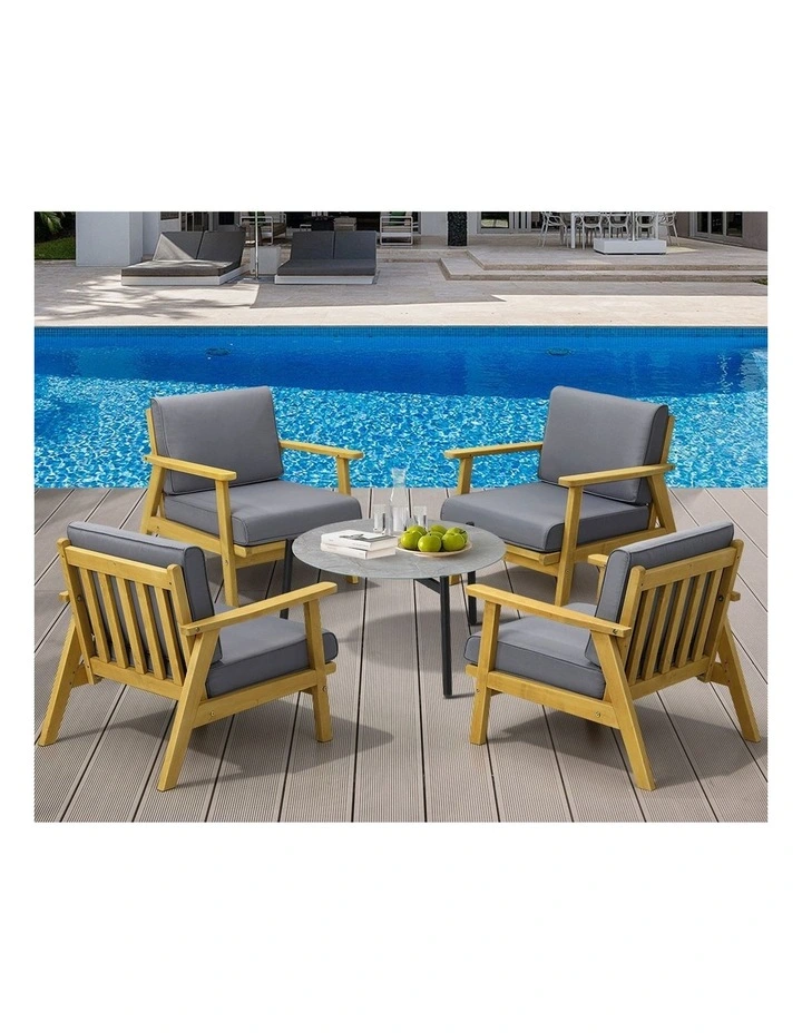 Livsip Outdoor Lounge Set 5PCS Patio Furniture Sets 70cm Grey Coffee Side Table image 5