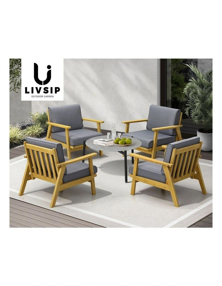 Livsip Outdoor Lounge Set 5PCS Patio Furniture Sets 70cm Grey Coffee Side Table image 7