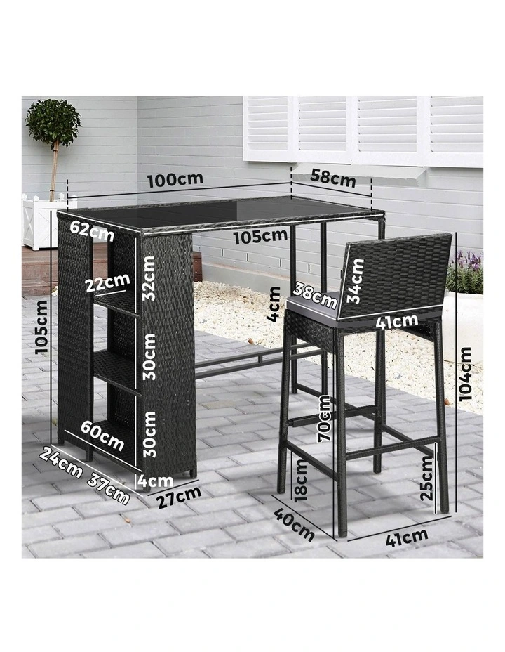 Livsip Outdoor Dining Set Patio Furniture Rattan Bar Table Chairs Bar Stools Set image 3